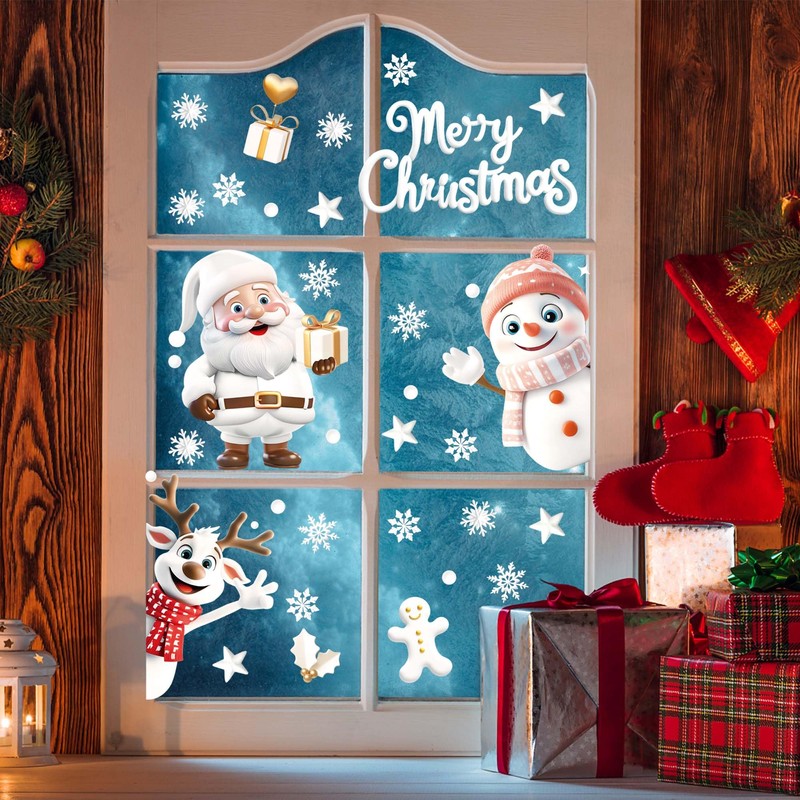 9 Sheets Christmas Window Stickers, Xmas Double-Side Reusable Window Clings,Snowflake