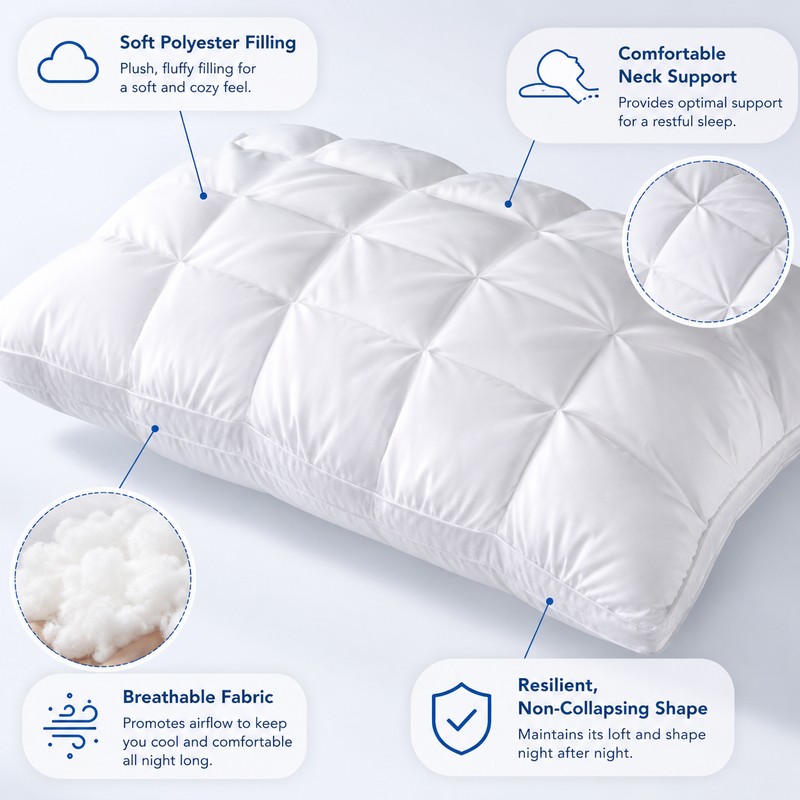 Hotel-Style Sleeping Pillow for Adults – Resilient Polyester Fill for
