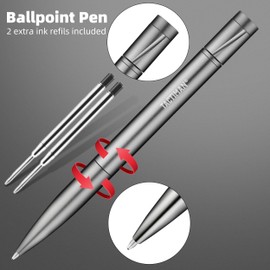 TACTIMAN Spinning Ballpoint Pen for Stress Relief, Retractable Aluminum Metal Pen with Fidget Spinner Top, Fun Desk Toy for Work & Office, Ideal Gift for Men Women Students, Titanium Grey Finish.