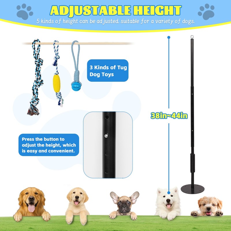 Outdoor Dog Tug Toy, Durable Spring Pole, 3 Ropes &