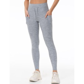 THE GYM PEOPLE Women's High Waist Drawstring Stretchy Workout Leggings Ultra Soft Tummy Control Yoga Pants with Pockets Light Grey Heather