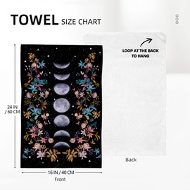 Bapcoku Witchy Black Kitchen Dish Towels Luna Moon Phases Boho Floral Botanic Hand Towels Gothic Bohemian Flower Decor Gifts 16"x24" Absorbent Drying Cloth Tea Towels Set of 2