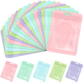 AmazingSpark 50 Pack Colors Resealable Bags 4" x 6" Clear Resealable Bags Small Plastic Pouch for Easter Party Favor Food Storage Macaron Color Foil Pouch for Packaging Supplies