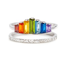 STORYJEWELLERY Rainbow Ring for Women, Sterling Silver Rainbow Ring for Her, Crystal Colorful Rings for Women, Birthday Christmas Valentines Gifts Rings for Women(05)
