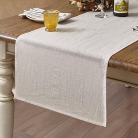 DAPU Linen Table Runner, 100% French Natural Linen, 40 x 180 cm, Washable Modern Plain Tablecloth Linen Look for Dining Table, Wedding Party, Beige/Natural Linen