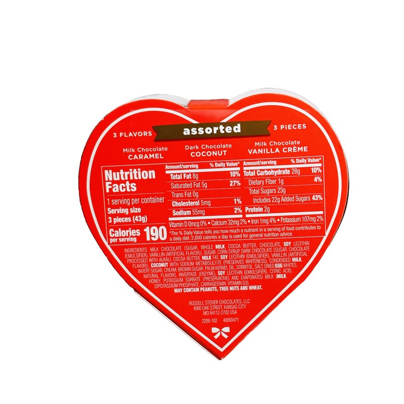 Russell Stove Assorted Chocolates Milk Dark Heart Chocolate 1.5 oz/43gm