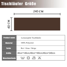 YUNSHANGHE Table Runner Waterproof 40 x 240 cm Table Runner Spring Modern Linen Look Washable Table Runner Perfect for Dining Room Party Holiday Decoration (Dark Brown)