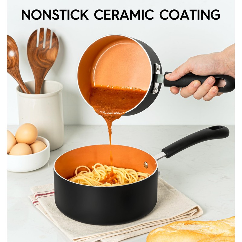 MICHELANGELO Nonstick Sauce Pan with Lid 1QT, 2QT & 3QT,