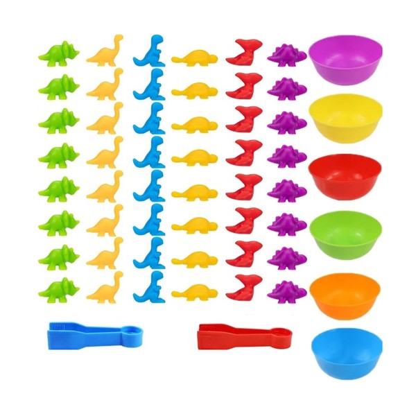 Toddler Color Classification Toys Dinosaurs Toy with Bowls and Clamps
