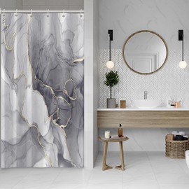 Ruelvth Grey Shower Curtain, Ombre Light Grey Marble Shower Curtain Set Modern Aesthetic Gray Ink Texture Waterproof Bathroom Curtain with Hooks, 48x72 Inch