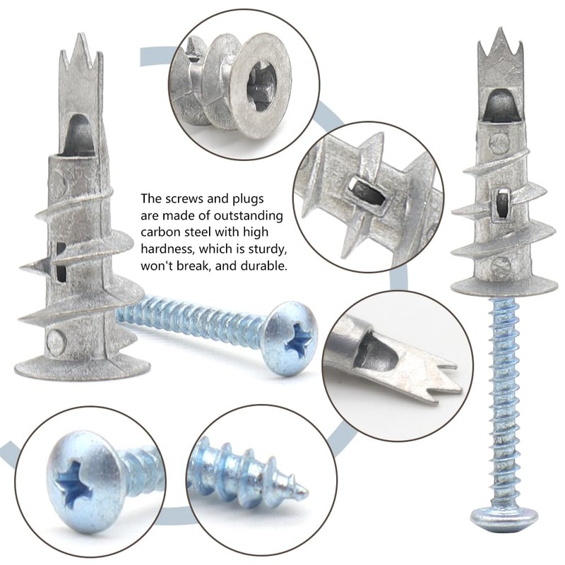 30 Pack Plasterboard Fixings Raw Plugs and Screws 3 Pointed