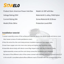 STARELO 30 Amp NEMA L6-30P Generator Power Inlet Box,250 Volt,Outdoor dustproof and Weatherproof for generators, Welding Machines, etc.ETL Listed.(NEMA L6-30P Box)