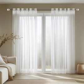 NAKIHOUSE Voile Curtain, White Voile Curtains for Living Room 63 Drop Net Curtain Light Filtering Window Treatment Sheer & Drapes Eyelet Top Curtains for Bedroom/Nursery Room 52" x 63", 2 Panels