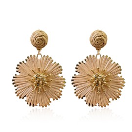 Just Follow Rattan Flower Dangle Earrings for Women Bohemian Earrings Handmade Straw Wrapped Flower Earrings Daisy Rattan Earring Summer Beach (Brown)
