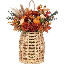 Water Hyacinth Woven Hanging Basket,Wall Hanging Flower Basket,Boho Coastal Woven Front Door Decorate,for Home,Pantry, Farmhouse Decorative Organizer for Entryway Easter, Mother's Day flower basket