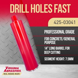 Virginia Abrasives 425-03041 - 1pc 4" x1 4" x 1-1/4"-7 Premium 4" Diamond Core Drill Bits for Wet Cutting & Hole Maximum Drilling Depth & Barrel Coring Reinforced Concrete,Hard Stone,Brick, & Masonry