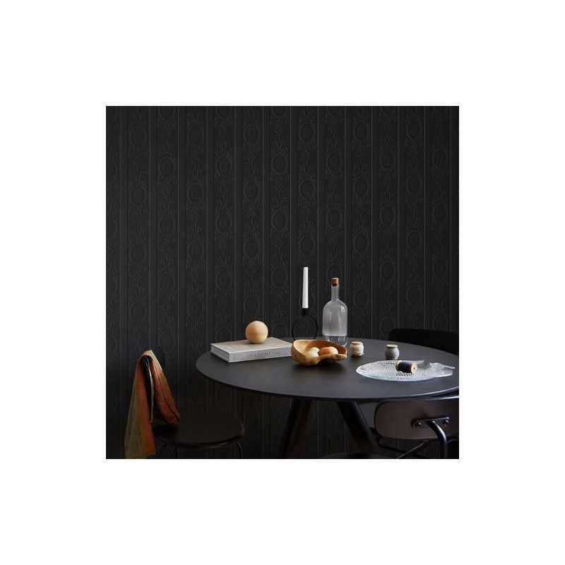 JiffDiff Wallpaper Peel and Stick Textured, 3D Black Embossed Wall