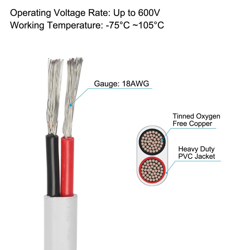 sourcing map 2 Core 18AWG Duplex Marine Cable 50 Ft