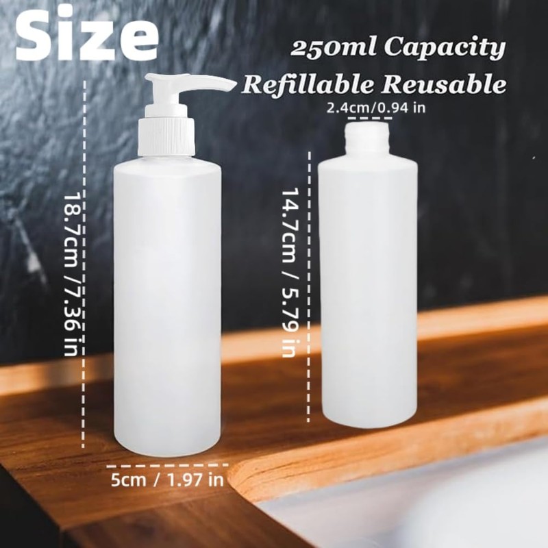 2 Pack Refillable 8oz Plastic Pump Dispenser Bottles, Pump Dispenser