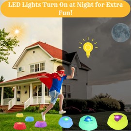 Maple Rock 10 Light Up Stepping Stones for Kids – LED Glow Balance Stepping Stones, Non-Slip, Indoor & Outdoor Playset – Obstacle Course Toy for Toddlers & Kids, Gross Motor Skill Development