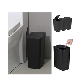 MUGYPYR 3 Pack Bathroom Compost Bin with Lid - 10L/2.6 Gallon Trash Can, Dog Proof Trashcan, Small Garbage Can, Plastic Wastebasket for Kitchen/Bedroom/Office/Dorm (Black)