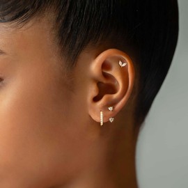 Tituthia Small Gold Hoop Earrings for Women, Trendy CZ Stud Earrings Set Multiple Piercing Dainty Huggie Cartilage Earring 14K Gold Lightweight Hypoallergenic Earrings Gold Jewelry for Women Gifts