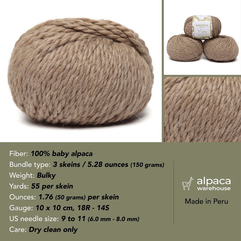 Juego de 3 madejas de hilo de lana de alpaca
