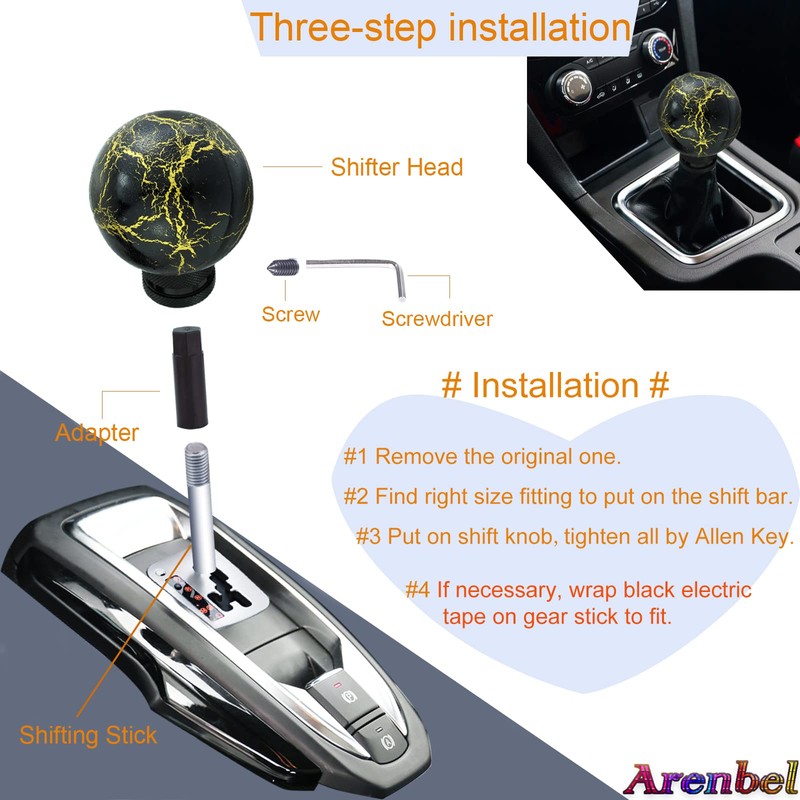 Arenbel Car Racing Round Gear Shifter Grip Speed Handle Marble