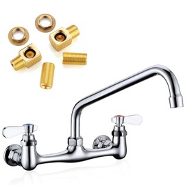 Favorpo Wall Mount Faucet 8 Inch Center Commercial Kitchen Faucet, 12 Inches Swivel Spout Wall-Mount Utility Sink Faucets, 2 Handle Wall Mounted Faucets for Kitchen Laundry Room Restaurant