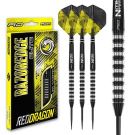 RED DRAGON Razor Edge Elite 22g 90% Tungsten Darts Set – PVD Re-Cut Razor Edge Grip with Hardcore Flights & Nitrotech Polycarbonate Stems