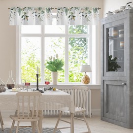 Emvency 2 Pack Valances Window Treatments Green Eucalyptus Leaves Spring Summer Blackout Drapes Adjustable Curtain for Windows Living Room Kitchen Over Sink 18x52 Rod Pocket Valances