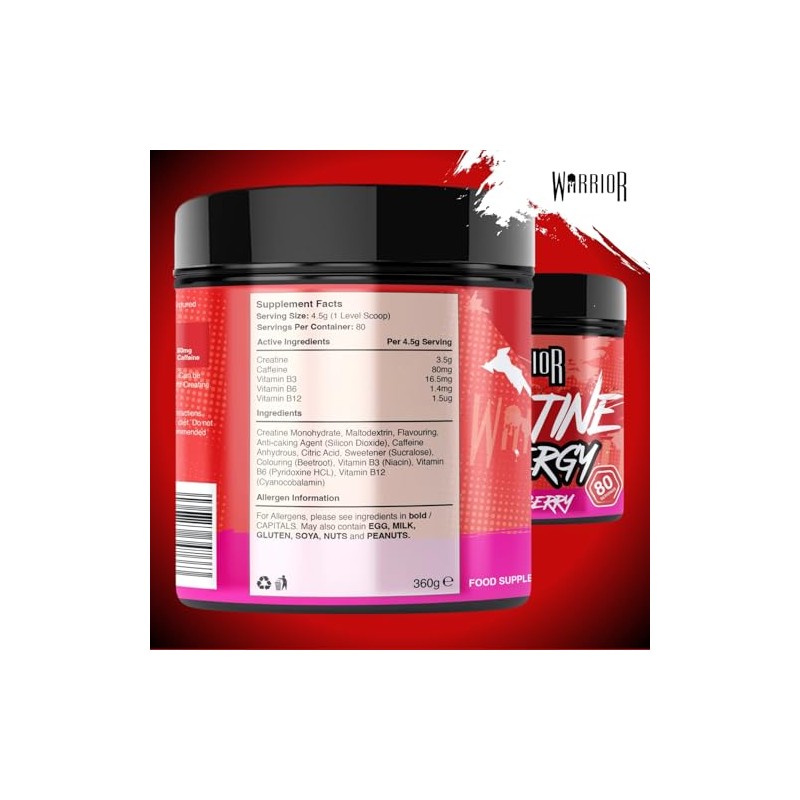 Warrior Creatine Monohydrate Powder + Energy 360g (80 Servings) –
