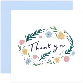 Old English Co. Thanks You Flowers Card - Simple and Stylish Thank You Card For Her and Him | Just Because Card for Men and Women | Blank Inside & Envelope Included