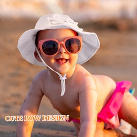 Baby Girl Sun Hat Toddler Summer Foldable Beach Hats with UPF50+ Sun Protection Wide Brim Baby Bucket Hat Cap 0-12 Months White