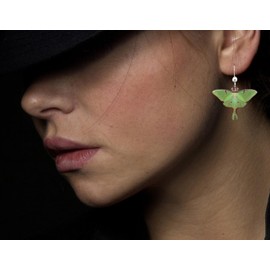 d'ears Luna Moth Earrings, Non-Tarnish Sterling Silver French Hook Ear Wire, made in the U.S.A. by family run small business. Great gift for moth lovers. (medium) item #2772