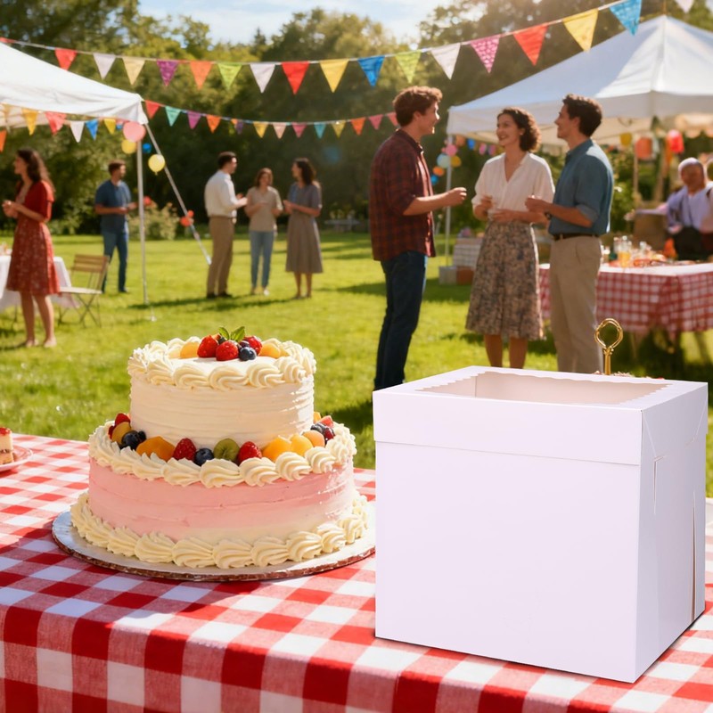 Moretoes 16pcs Cake Boxes, 10x10x10 Inches Tall White Square Bakery