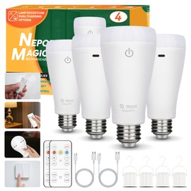 Neporal MagixPro Rechargeable Light Bulbs with Remote, Last 5-52 Hours, USB + Socket Rechargeable,1800mAh Battery Light Bulb, 3 Colors Shift + Stepless Dimmable (MagicPro, 4, Count)
