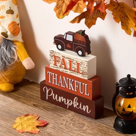 Allorry Fall Decorations 4 Pcs Fall Wooden Table Tiered Tray Signs Autumn Wooden Faux Book Stack With Pumpkin Truck Mini Bundle for Home Mantle Harvest Farmhouse Thanksgiving Decor WL-016A