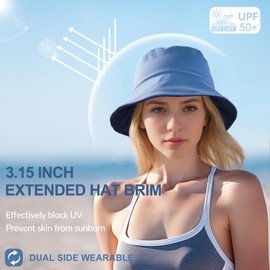 Sukeen Bucket Hat for Women Men Summer Beach Sun Hat Reversible Packable Adjustable UPF50+ Cooling Hat for Hiking Fishing Blue/Black