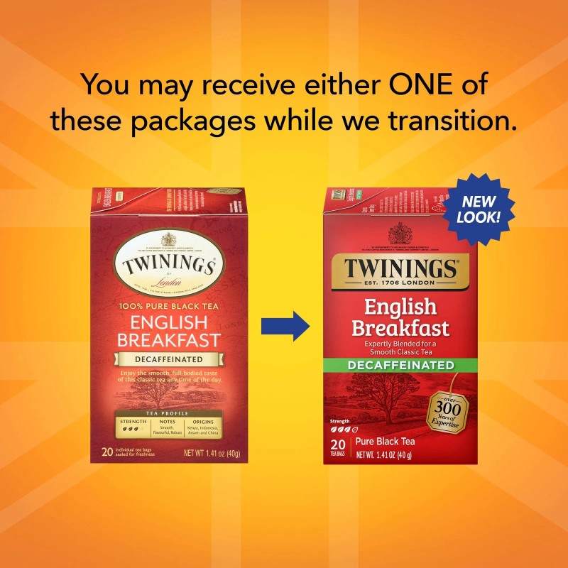 Twinings Decaffeinated English Breakfast Tea Bags 20 Count Pack of
