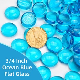 RUOJAS 1LB Ocean Blue Flat Glass Marbles for Vases, Gemstone Beads Vase Filler Decorative Glass Pebbles for Fish Tank, DIY Crafts, Aquarium Decor Rocks