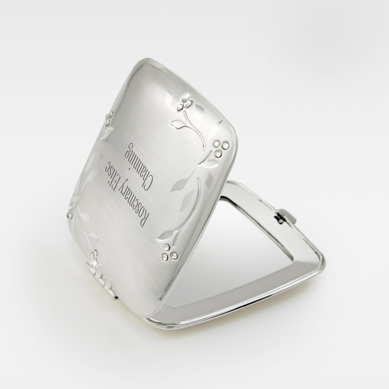 THINGS REMEMBERED Engraved Silver Leaves and Vines Compact Makeup Mirror