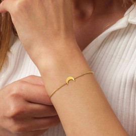 Brghft Gold Bracelets for Women - Dainty 14K Gold Plated Star and Moon Bracelet for Her Preppy Jewelry Simple Gold Link Bracelet Minimalist Fashion Jewelry Gift 3