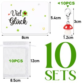 BOOMTOP 10 Key Rings Lucky Charm New Year's Eve Decorative Clover Mushroom Pendant Good Luck Small Lucky Charm Lucky Clover Mushrooms Christmas Wedding Favours Farewell Christening Thank You Gifts,