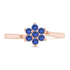 AFFY Round Shape Simulated Blue Sapphire Flower Band Ring in 14K Rose Gold Over Sterling Silver Ring Size-6