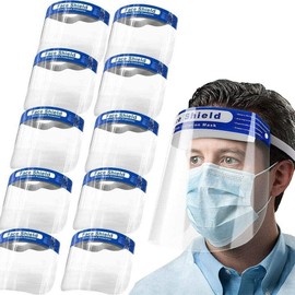 sb components (10 Safety Face Shield Full Protection Wide Visor Resistant Spitting Anti-Fog Lens Lightweight Adjustable Transparent Face Shield Unisex 10 pcs
