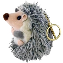 Amily Hedgehog Matching Key Holder, Fluffy, Cute, Stylish, Plush Toy, Present, Strap, Keyring (Gray), Braun