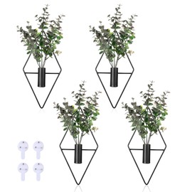 Hoohnnaa 4Pcs Plant Wall Decor,Geometric Hanging Plants Artificial Decor,Boho Living Room Decor,Wall Art,Modern Wall Decor Wall for Home Bedroom Living Room Office (Eucalyptus)