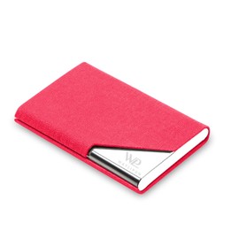 Waylipun Business Card Holder, Professional PU Leather & Stainless Steel Business Name Card Case, Keep Business Cards in Immaculate Condition, Slim Metal Pocket Card Holder with Magnetic Shut(RoseRed)