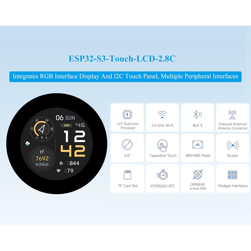 ESP32-S3 2.8inch Capacitive Touch Round Display Development Board Development Board,
